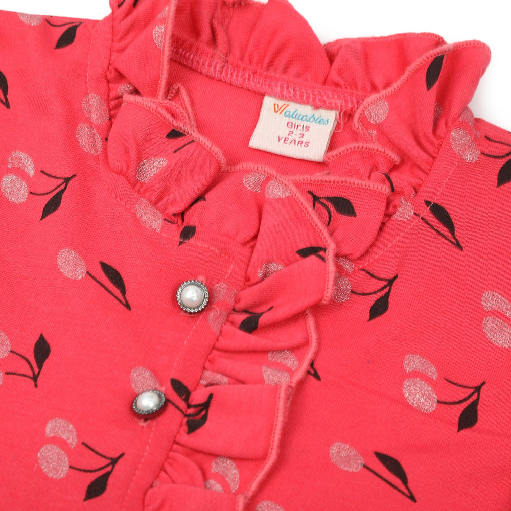 Girls Full Sleeves Frock - Dark Pink, Girls Frocks, Chase Value, Chase Value