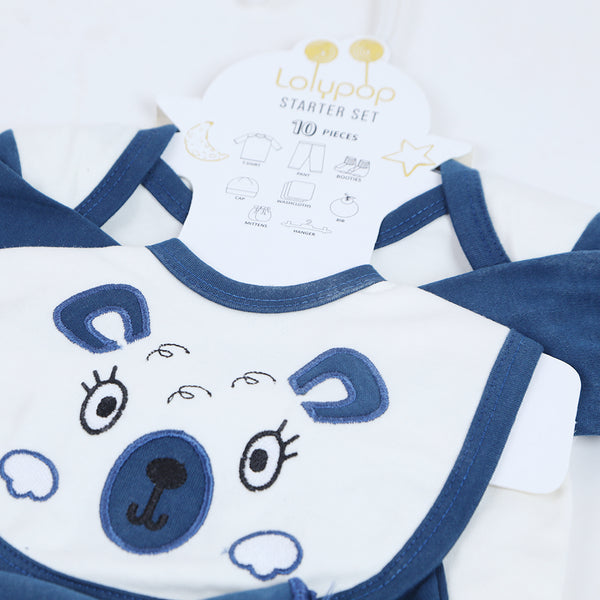 Newborn Boys Starter Set Bear Face Pack of 10 - Navy Blue, Newborn Boys Sets & Suits, Chase Value, Chase Value