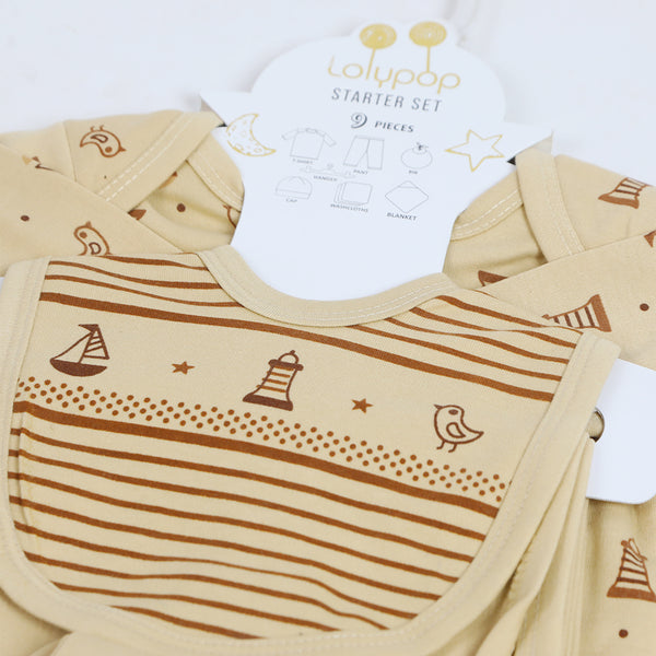Newborn Starter Boat Print Suit Pack of 9 - Brown