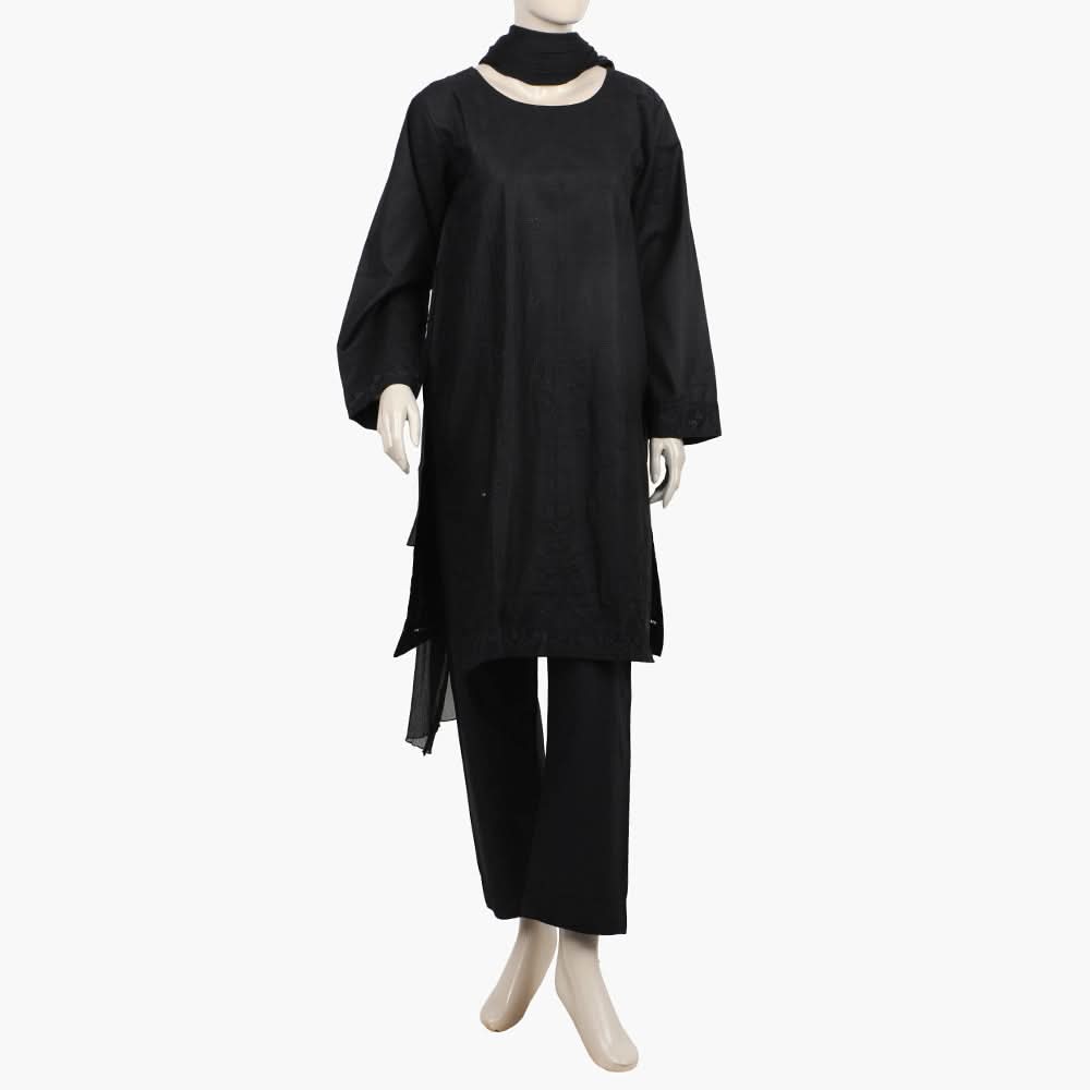 Women's Embroidered 3Pcs Stitched Shalwar Suit - Black, Women Shalwar Suits, Chase Value, Chase Value