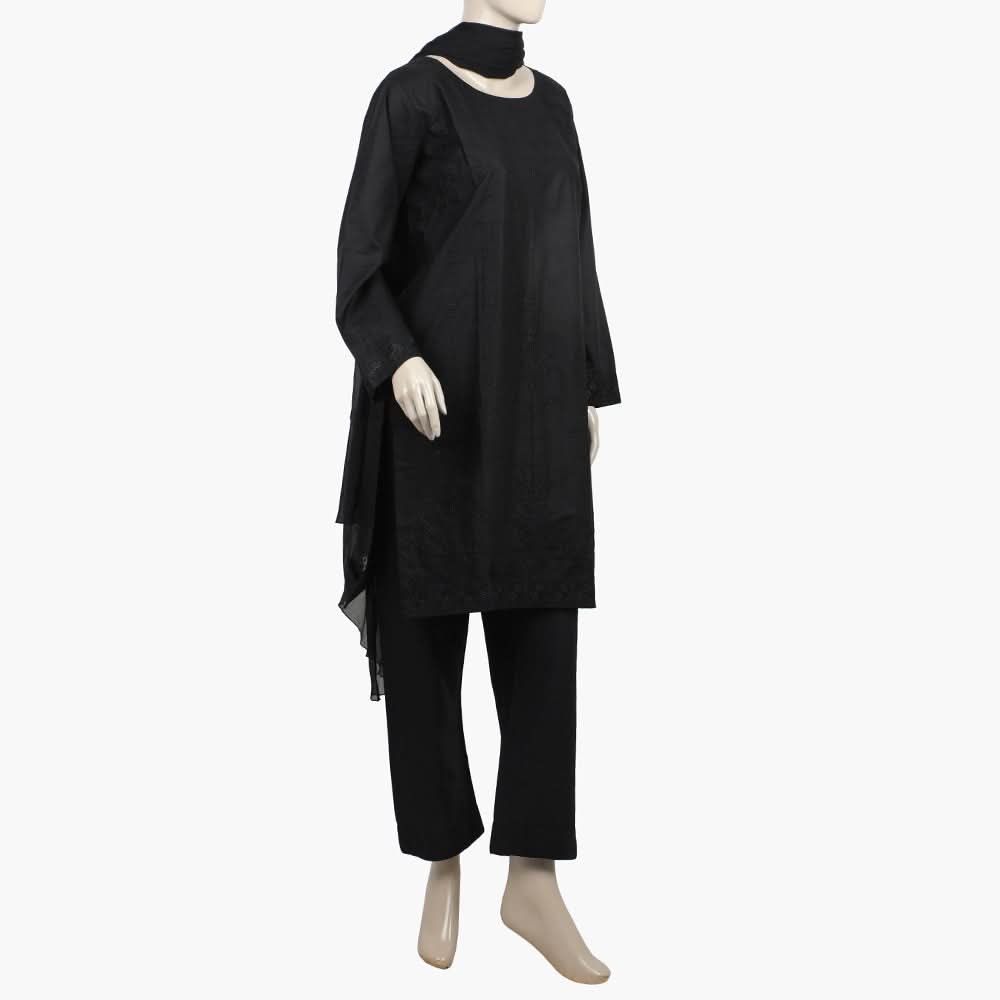 Women's Embroidered 3Pcs Stitched Shalwar Suit - Black, Women Shalwar Suits, Chase Value, Chase Value