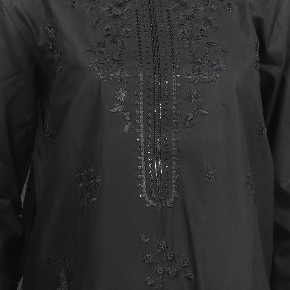 Women's Embroidered 3Pcs Stitched Shalwar Suit - Black, Women Shalwar Suits, Chase Value, Chase Value