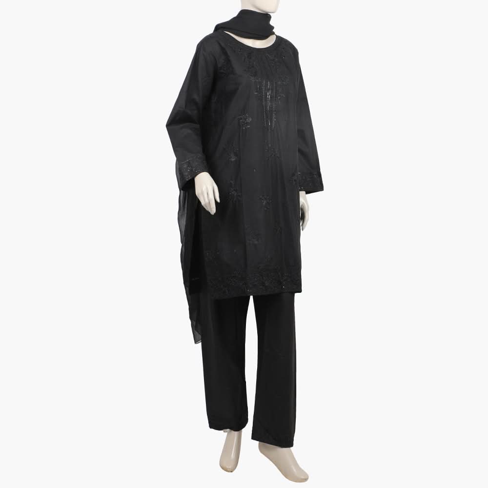 Women's Embroidered 3Pcs Stitched Shalwar Suit - Black, Women Shalwar Suits, Chase Value, Chase Value
