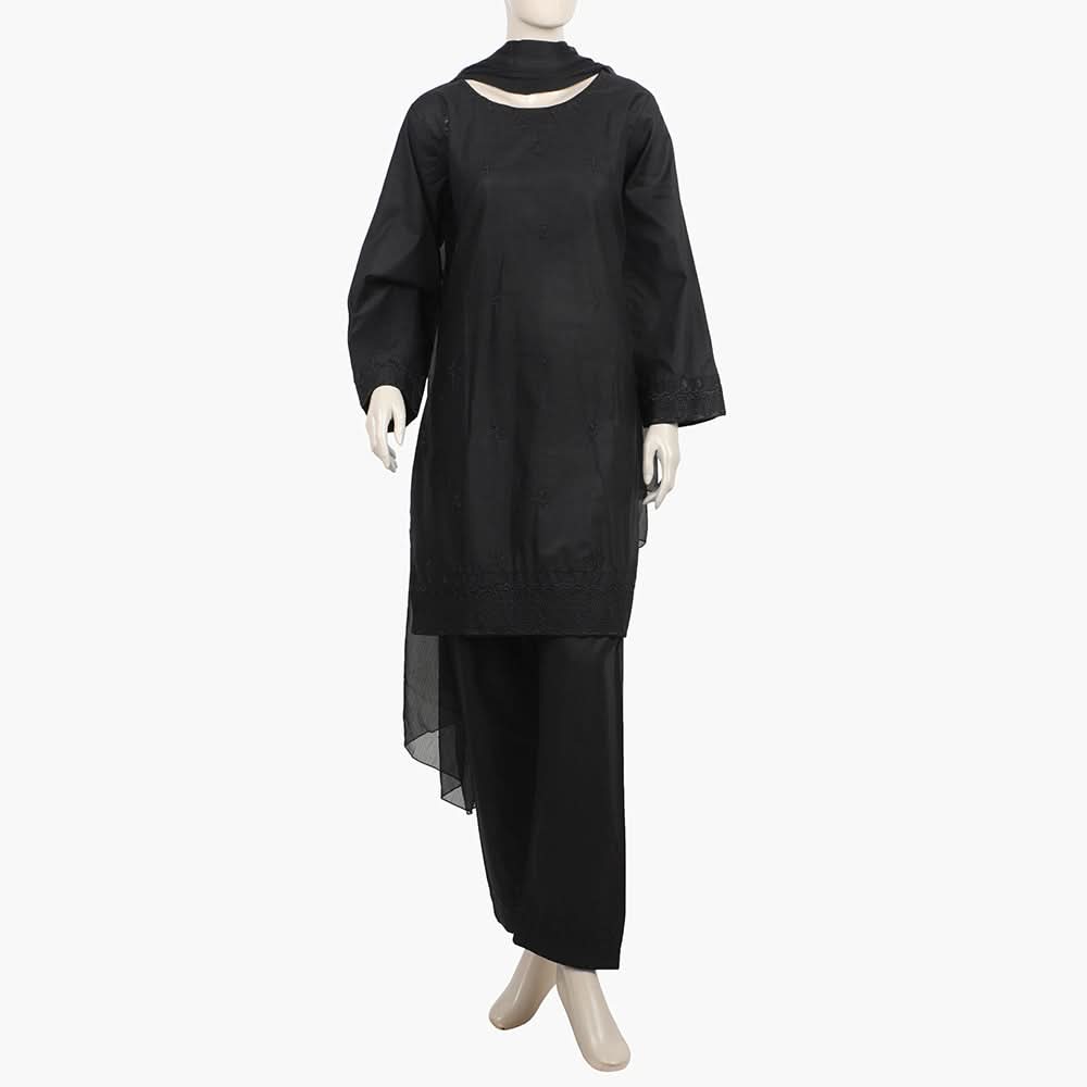 Women's Embroidered 3Pcs Stitched Shalwar Suit - Black, Women Shalwar Suits, Chase Value, Chase Value