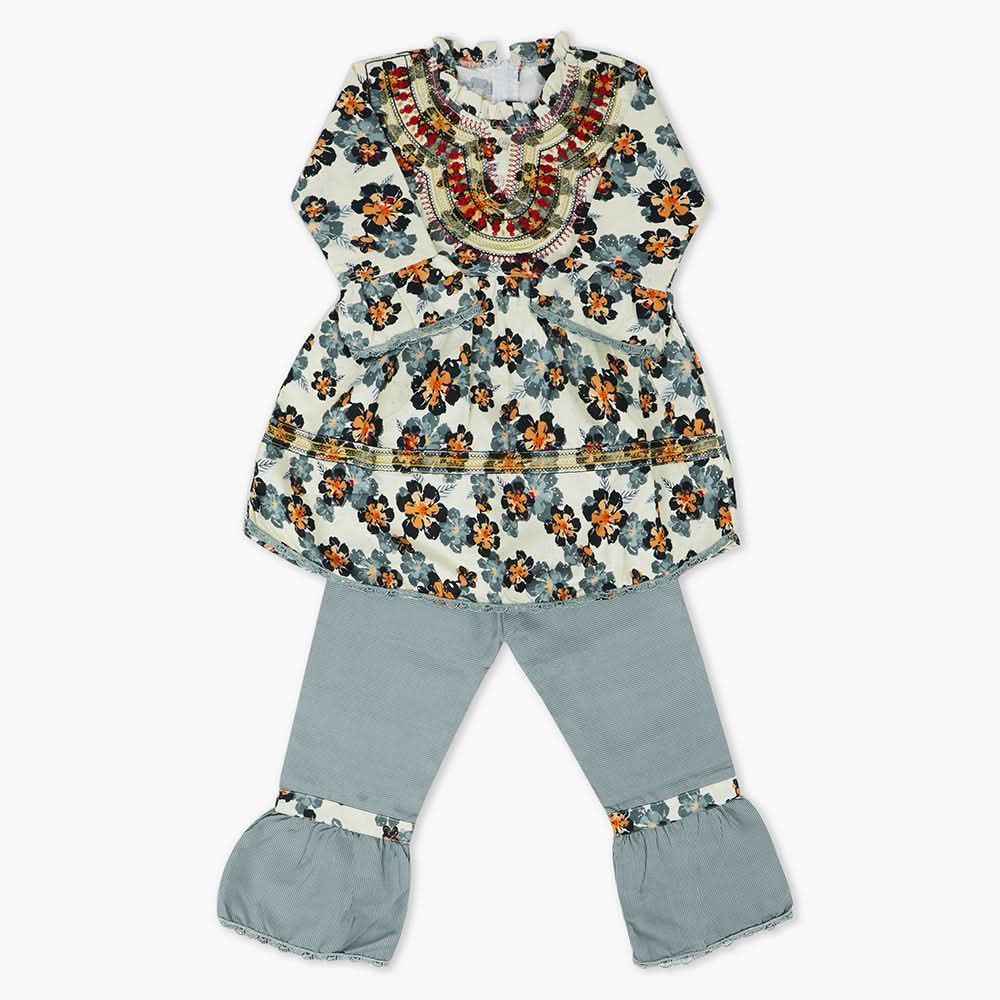 Girls Embroidered Shalwar Suit - Fawn, Girls Shalwar Kameez, Chase Value, Chase Value