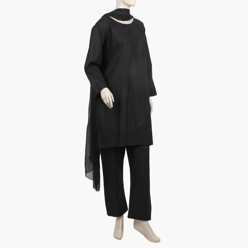 Women's Embroidered 3Pcs Stitched Shalwar Suit - Black, Women Shalwar Suits, Chase Value, Chase Value