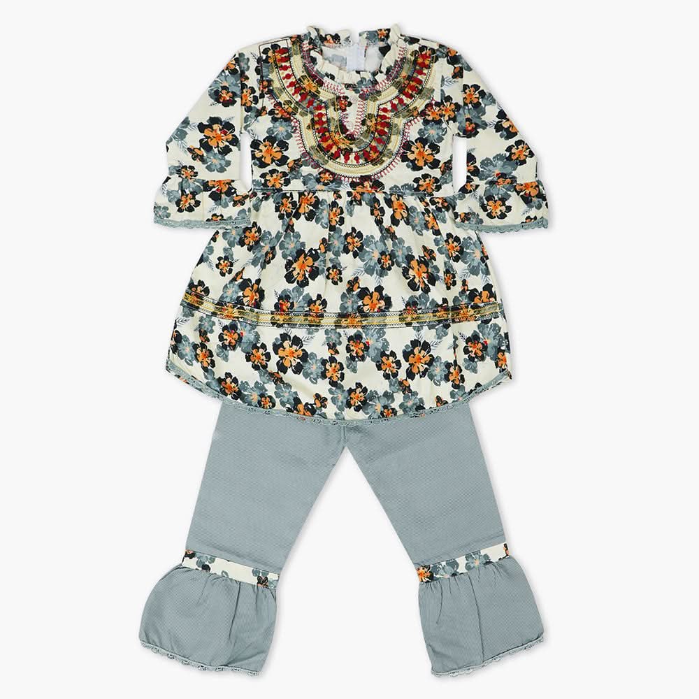 Girls Embroidered Shalwar Suit - Fawn, Girls Shalwar Kameez, Chase Value, Chase Value