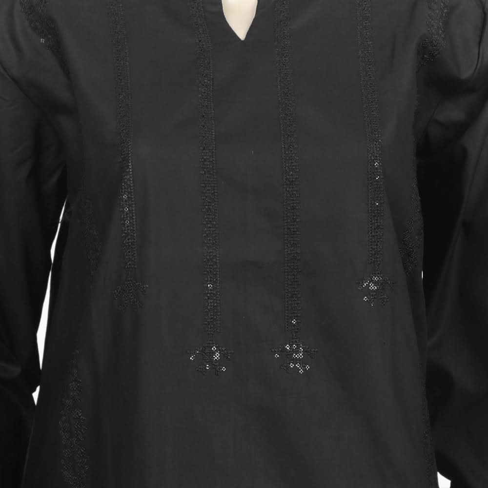 Women's Embroidered 3Pcs Stitched Shalwar Suit - Black, Women Shalwar Suits, Chase Value, Chase Value