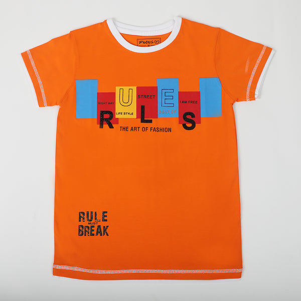Boys Printed Half Sleeves T-Shirt - Orange, Boys T-Shirts, Chase Value, Chase Value
