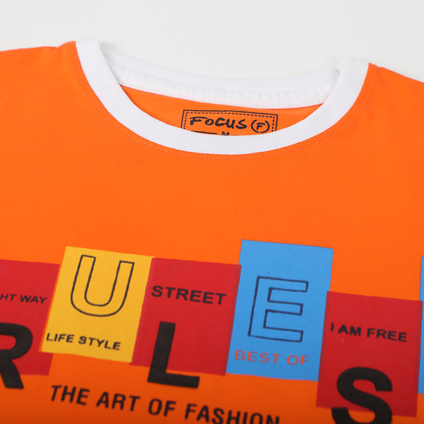 Boys Printed Half Sleeves T-Shirt - Orange