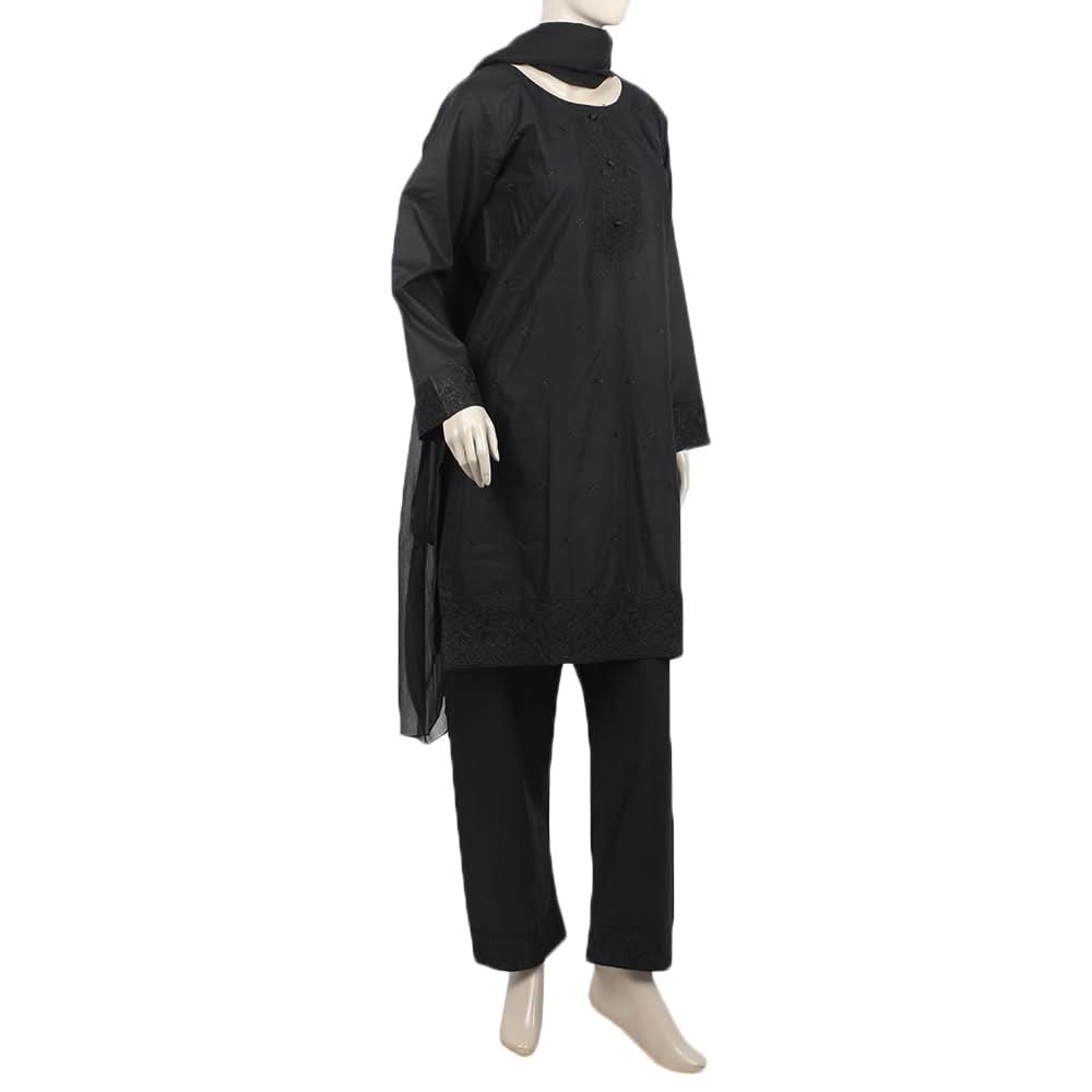 Women's Embroidered 3Pcs Stitched Shalwar Suit - Black, Women Shalwar Suits, Chase Value, Chase Value