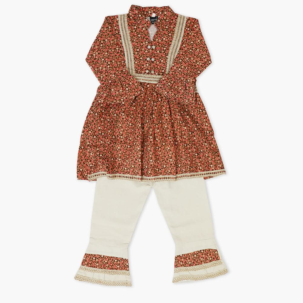 Girls Embroidered Shalwar Suit - Brown, Girls Shalwar Kameez, Chase Value, Chase Value