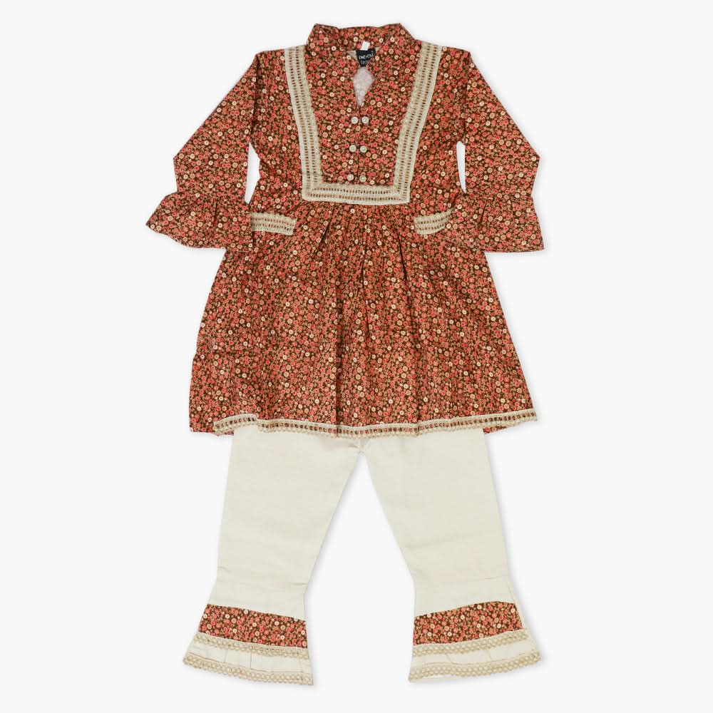 Girls Embroidered Shalwar Suit - Brown, Girls Shalwar Kameez, Chase Value, Chase Value