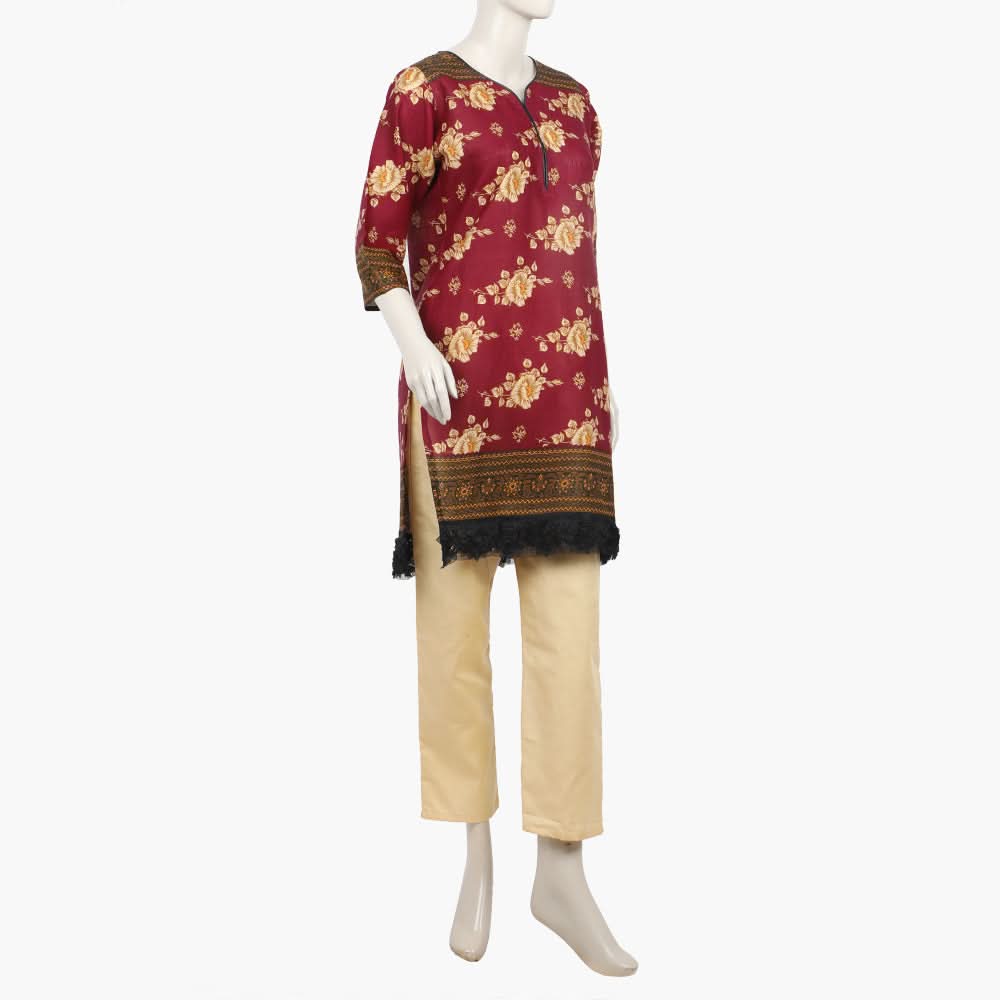Women's Printed Stitched 2Pcs Shalwar Suit - Maroon, Women Shalwar Suits, Chase Value, Chase Value