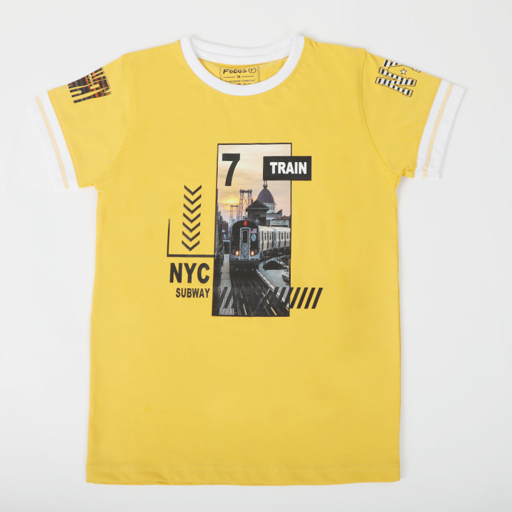 Boys Printed Half Sleeves T-Shirt - Mustard, Boys T-Shirts, Chase Value, Chase Value