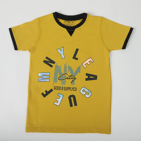 Boys Printed Half Sleeves T-Shirt - Mustard