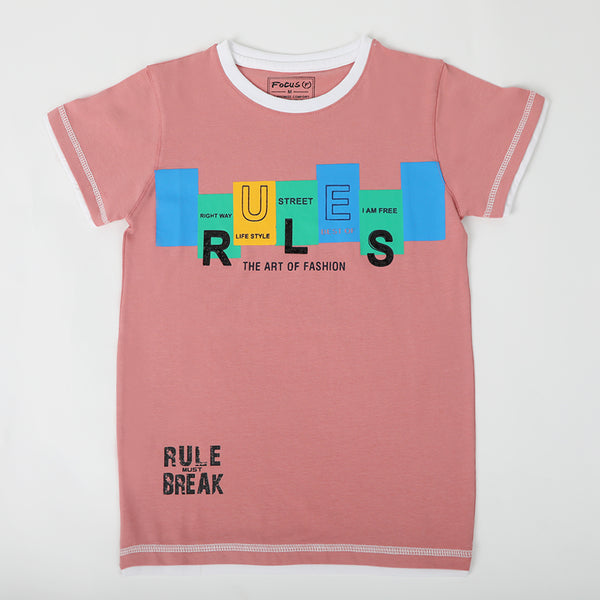 Boys Printed Half Sleeves T-Shirt - Tea Pink