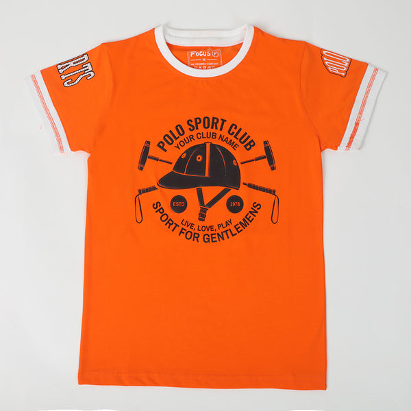 Boys Printed Half Sleeves T-Shirt - Orange