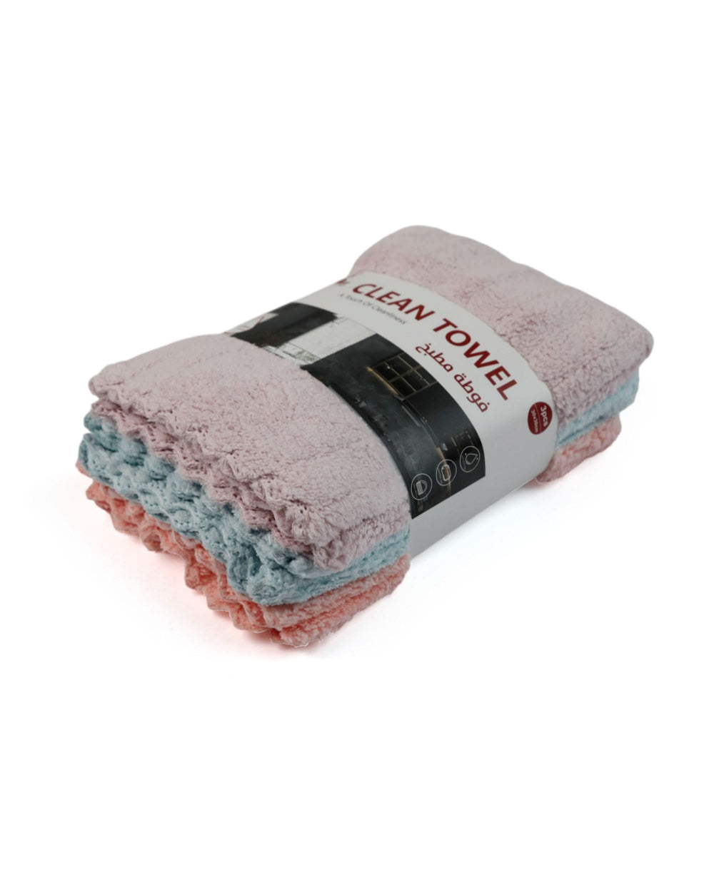Coral Striped Clean Towel 3Pcs Set 30×30cm - Multi Color, Kitchen Towels, Chase Value, Chase Value