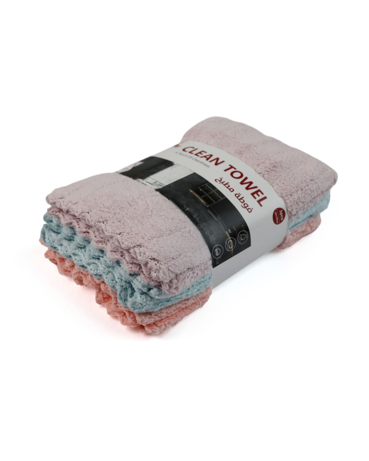 Coral Striped Clean Towel 3Pcs Set 30×30cm - Multi Color, Kitchen Towels, Chase Value, Chase Value