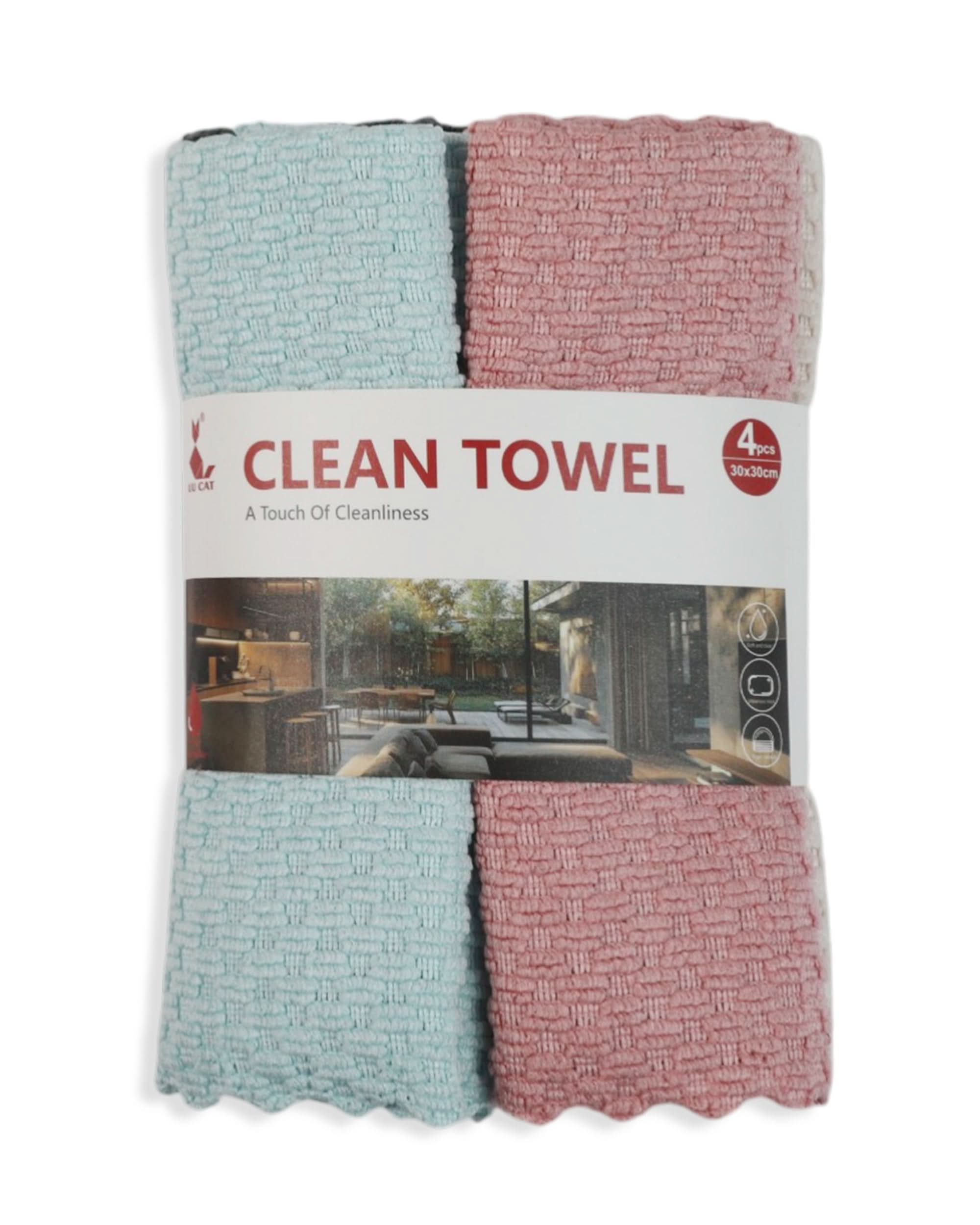 Stripe Clean Towel 4Pcs Set – 30×30 cm - Multi Color, Kitchen Towels, Chase Value, Chase Value