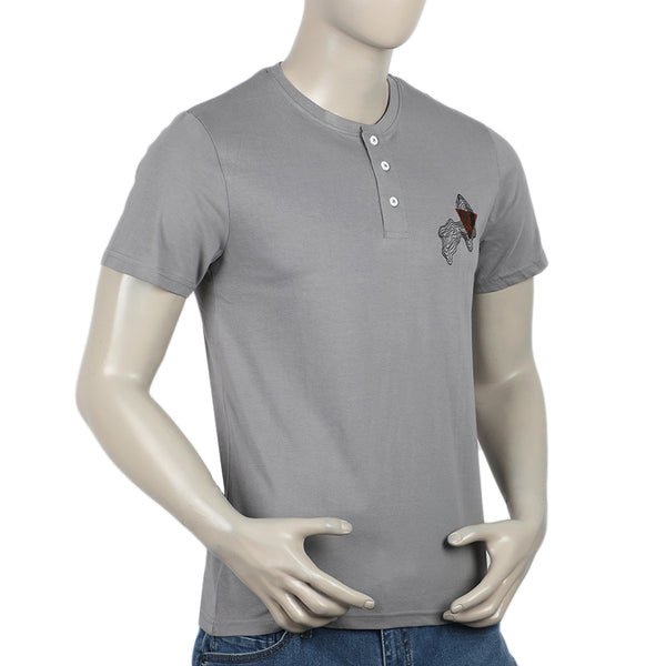 Eminent Men's Round Neck Half Sleeves Printed T-Shirt - Frost Grey