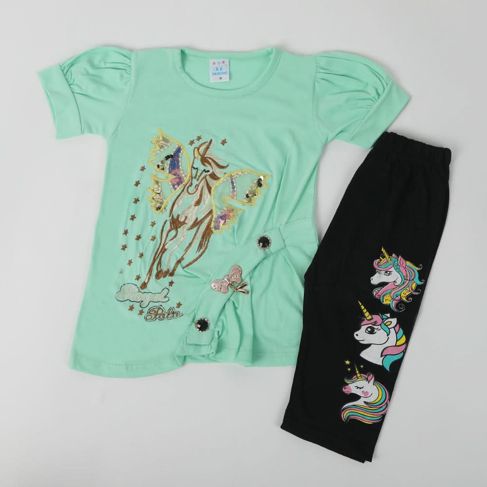Girls Half Sleeves Suit - Green, Girls Suits, Chase Value, Chase Value