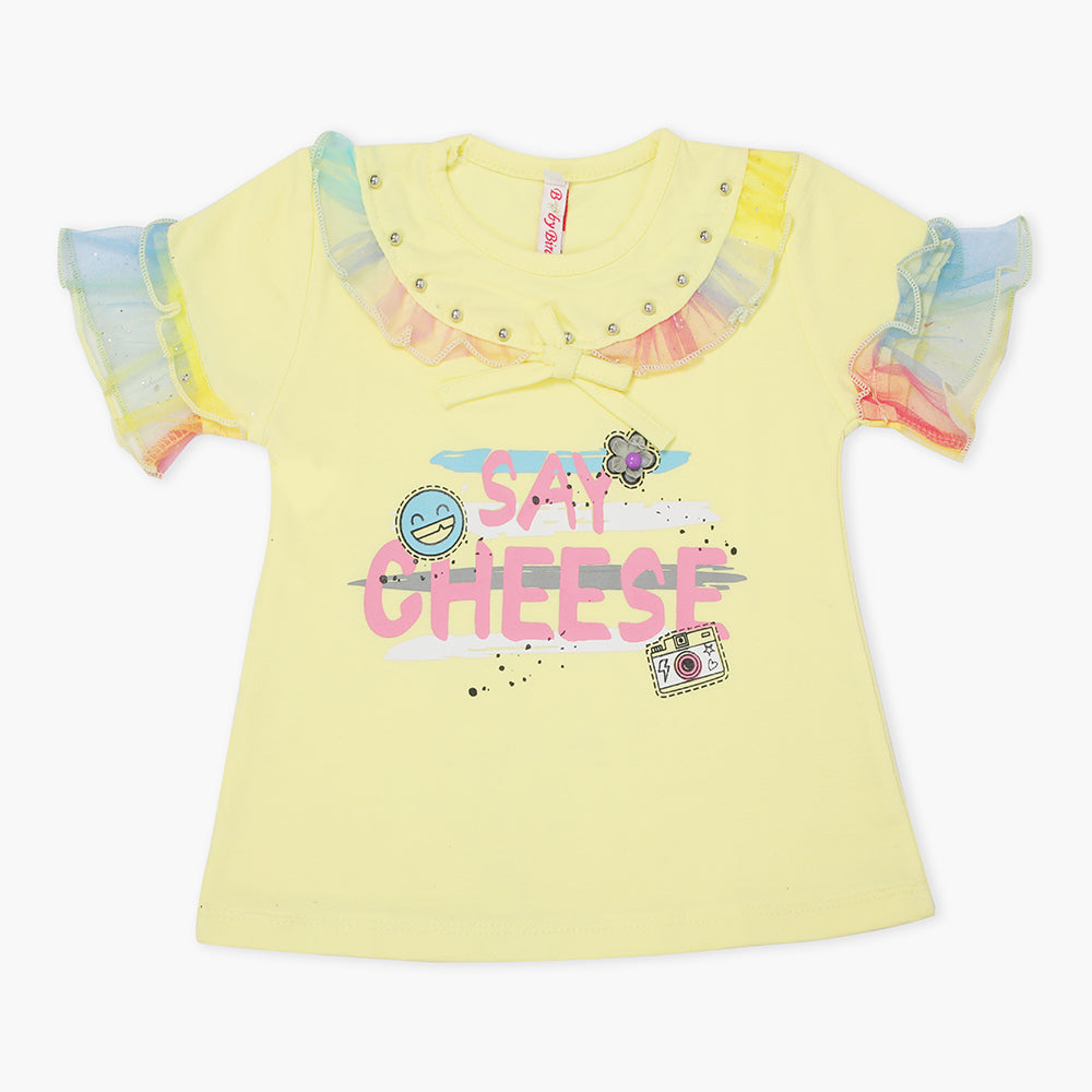 Girls Half Sleeves T-Shirt - Lemon, Girls T-Shirts, Chase Value, Chase Value