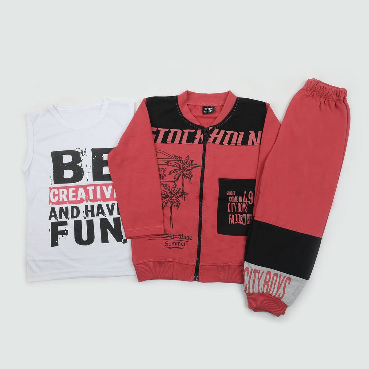 Boys Full Sleeves 3Pcs Suit - Dark Pink, Boys Sets & Suits, Chase Value, Chase Value