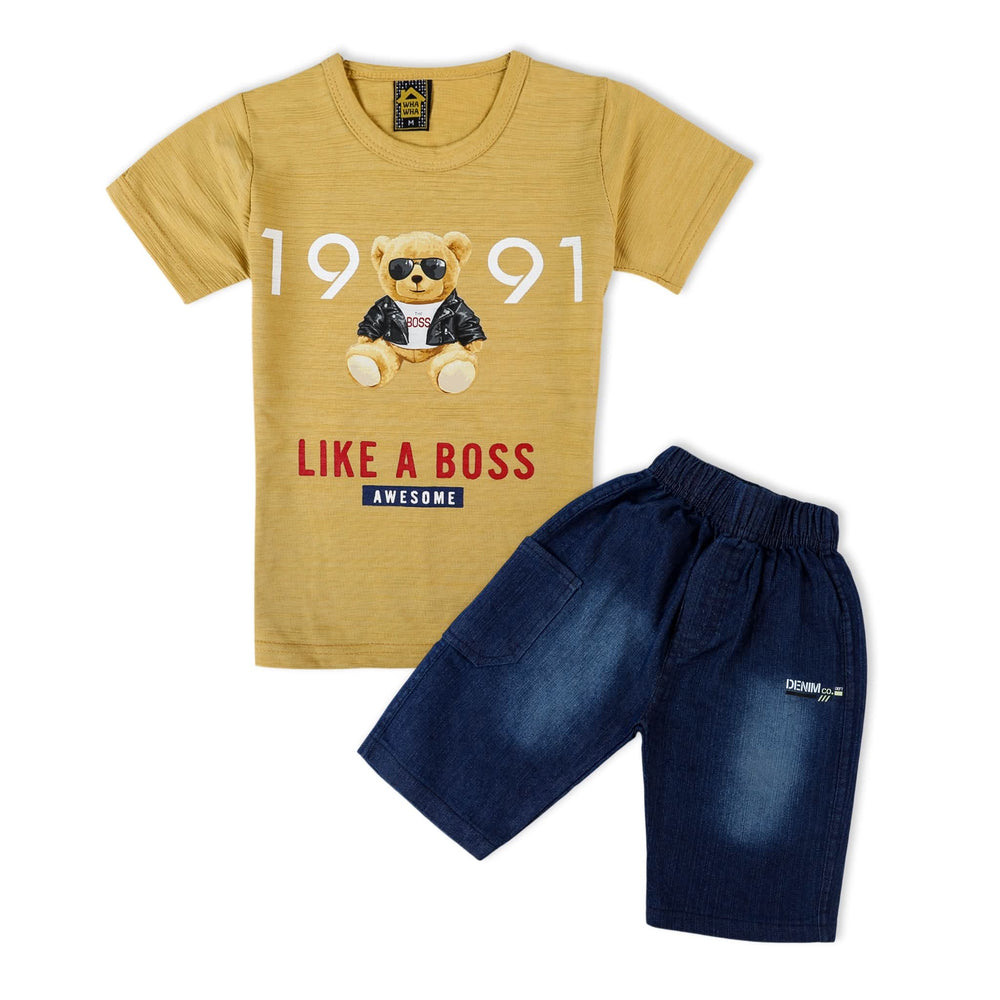 Valuable Boys Half Sleeves Suit - Mustard, Boys Sets & Suits, Chase Value, Chase Value