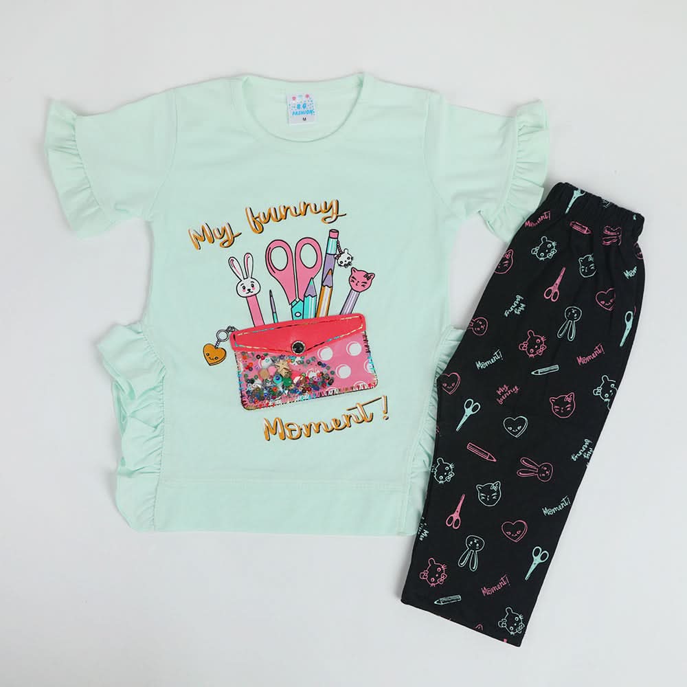 Girls Half Sleeves Suit - Cyan, Girls Suits, Chase Value, Chase Value