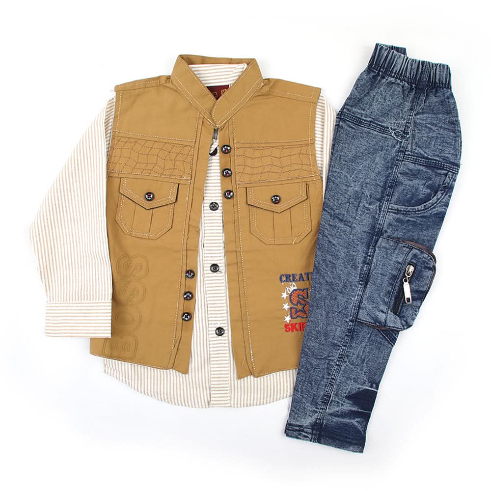 Boys 3pcs Full Sleeves Suit - Mustard, Boys Sets & Suits, Chase Value, Chase Value
