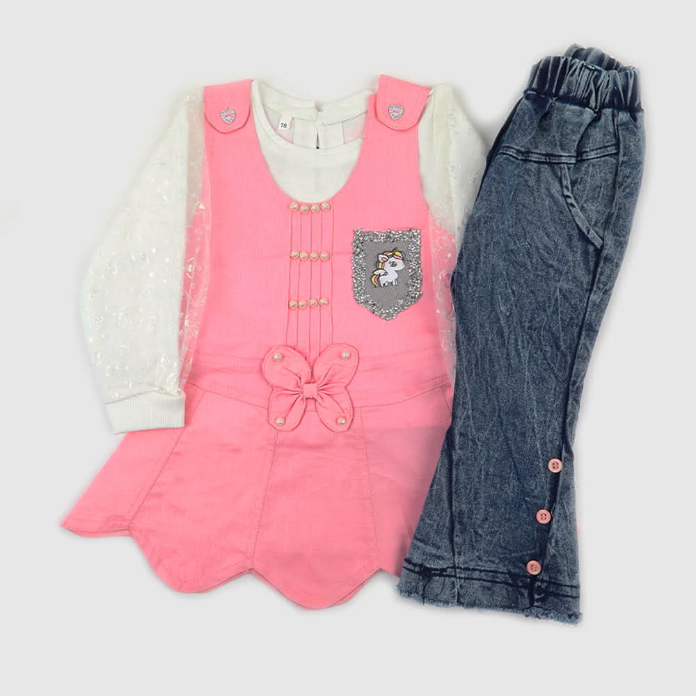 Girls Full Sleeves 3pcs Suit - Pink, Girls Suits, Chase Value, Chase Value