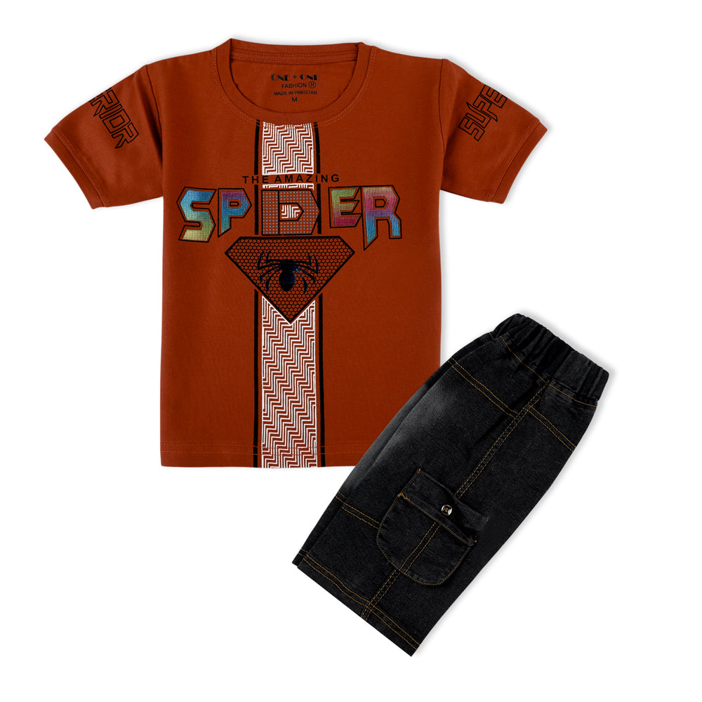 Boys Half Sleeves Suit - Rust, Boys Sets & Suits, Chase Value, Chase Value
