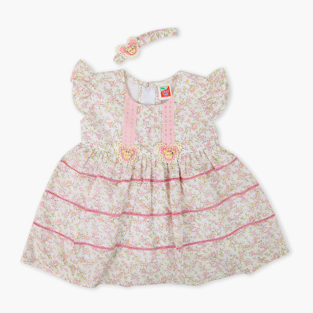 Newborn Girls Half Sleeves Frock - Pink, Newborn Girls Frocks, Chase Value, Chase Value