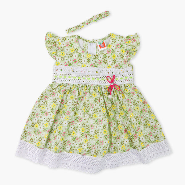 Newborn Girls Half Sleeves Frock - Green, Newborn Girls Frocks, Chase Value, Chase Value