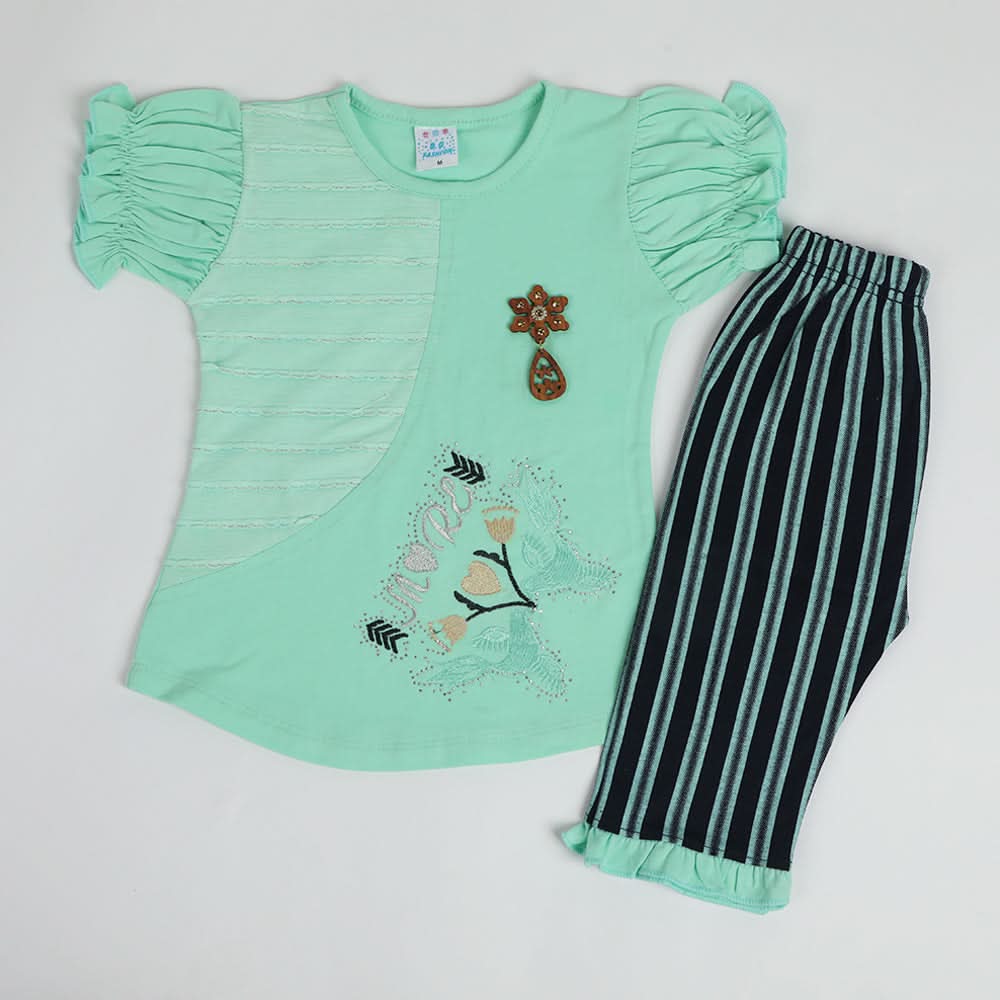 Girls Half Sleeves Suit - Green, Girls Suits, Chase Value, Chase Value