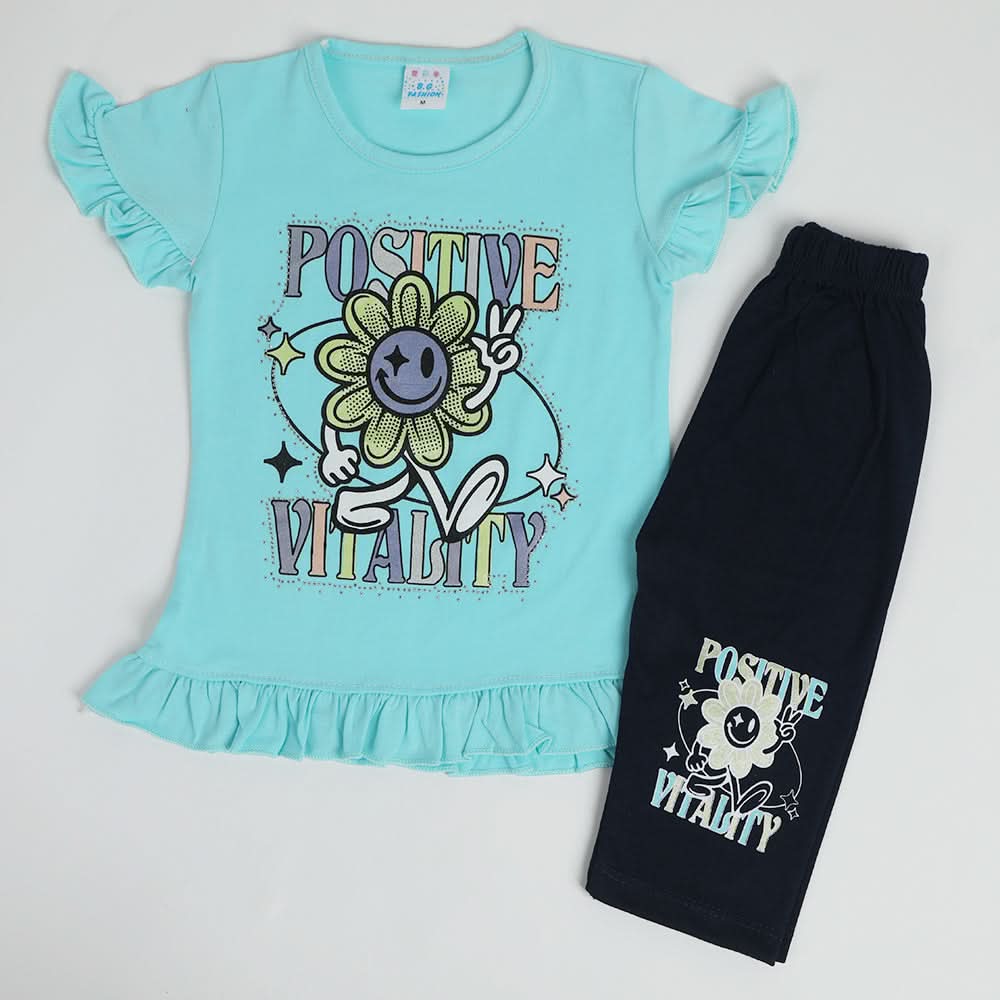 Girls Half Sleeves Suit - Cyan, Girls Suits, Chase Value, Chase Value