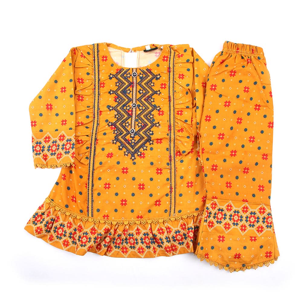 Girl Embroidered Shalwar Suit - Mustard, Girls Shalwar Kameez, Chase Value, Chase Value