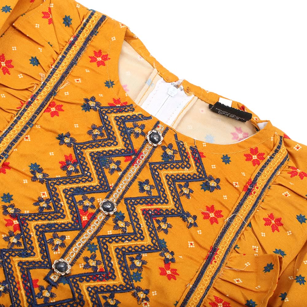 Girl Embroidered Shalwar Suit - Mustard, Girls Shalwar Kameez, Chase Value, Chase Value