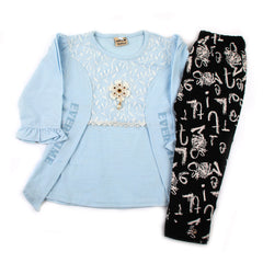 Girl Full Sleeves Tight Suit - Sky Blue
