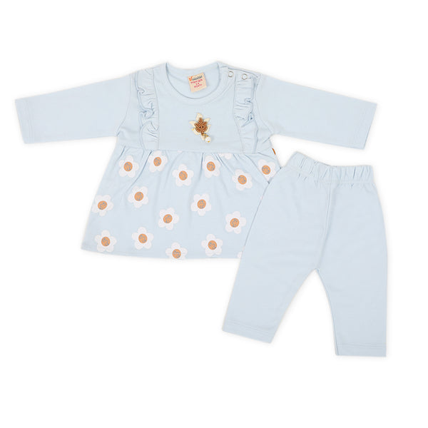 Newborn Girls Full sleeves 2Pcs Suits  - Light Blue