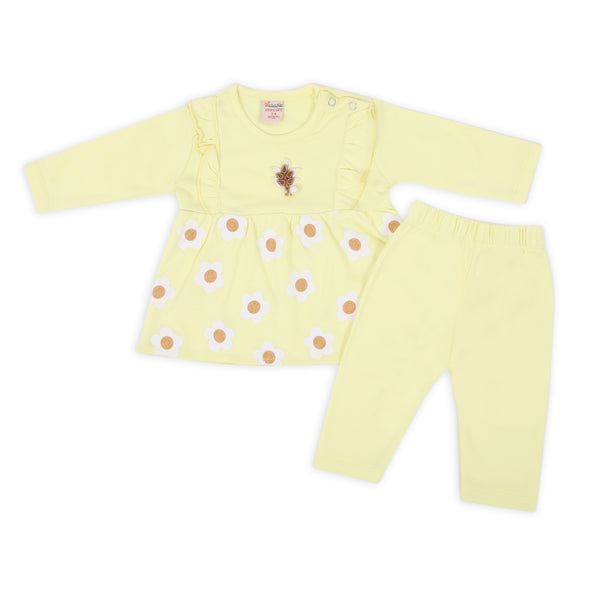 Newborn Girls Full sleeves 2Pcs Suits  - Yellow