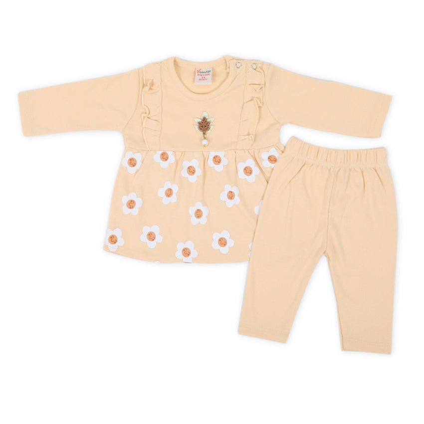 Newborn Girls Full sleeves 2Pcs Suits  - Fawn