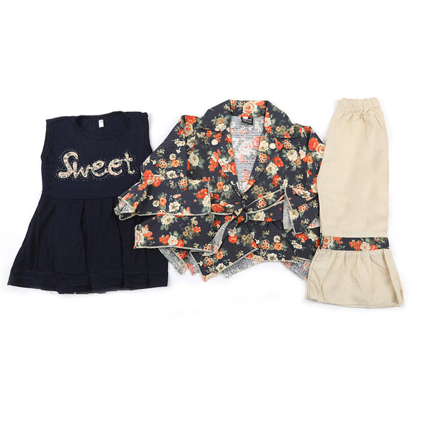 Girl Full Sleeve Co-Ord Set - Navy Blue