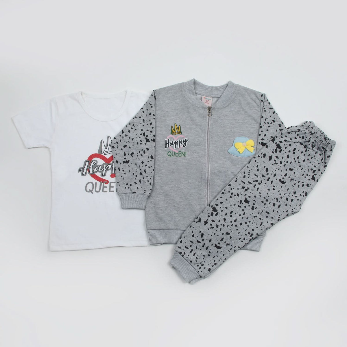 Girls Full Sleeves 3pcs Suit - Grey, Girls Suits, Chase Value, Chase Value