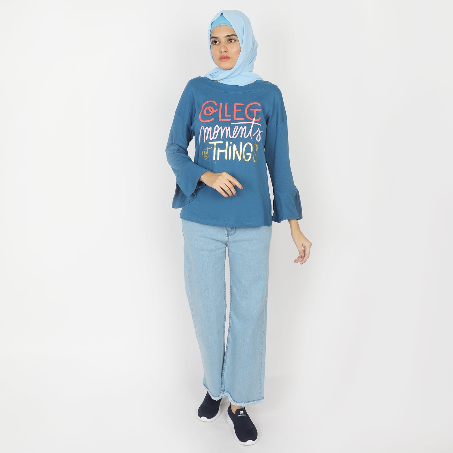 Women's Full Sleeves Top - Steel Blue, Women T-Shirts & Tops, Chase Value, Chase Value