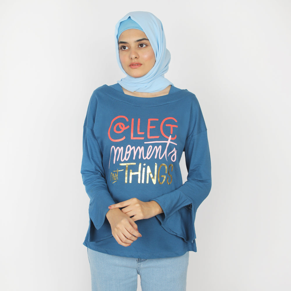 Women's Full Sleeves Top - Steel Blue, Women T-Shirts & Tops, Chase Value, Chase Value