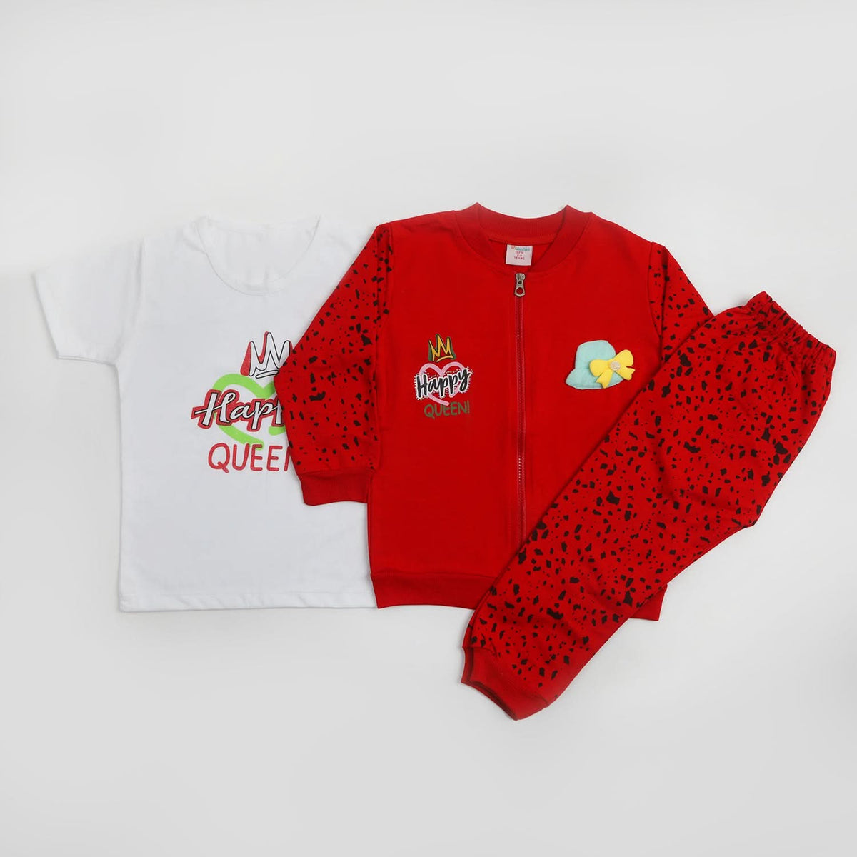 Girls Full Sleeves 3pcs Suit - Red, Girls Suits, Chase Value, Chase Value