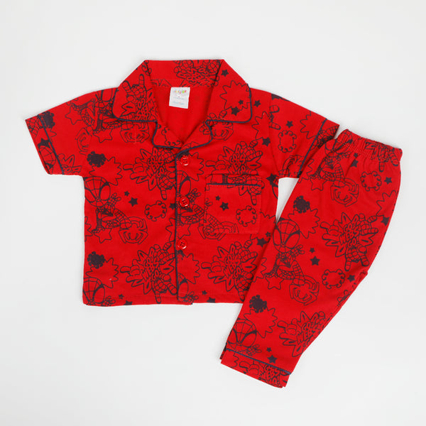 Newborn Boys Half Sleeves Night Suit - Red